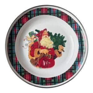 Vintage 90s Hallmark Mitford Old World Santa Tartan Plaid Enamel Tin Plate 10.25
